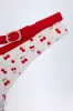 Contrast Belted Thong Bikini Bottoms in Cherry Print sold by Oh Polly