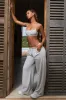 Button-Detail Low-Rise Wide-Leg Joggers in Light Grey sold by Oh Polly