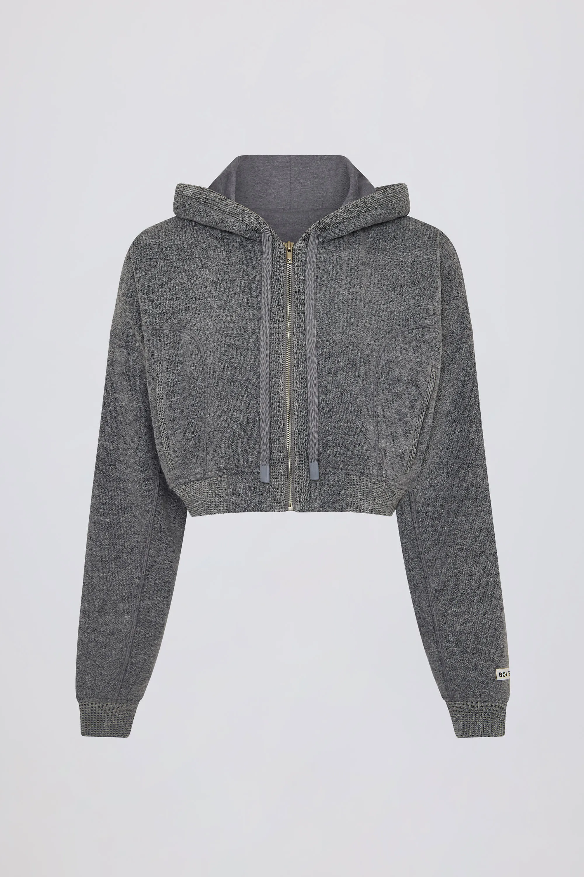 Terry Cotton Zip-Up Cropped Hoodie in Dark Grey sold by Oh Polly product image thumbnail 4