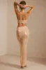 Sheer Sequin One Shoulder Cut Out Maxi Dress in Tan sold by Oh Polly