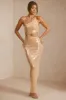 Sheer Sequin One Shoulder Cut Out Maxi Dress in Tan sold by Oh Polly