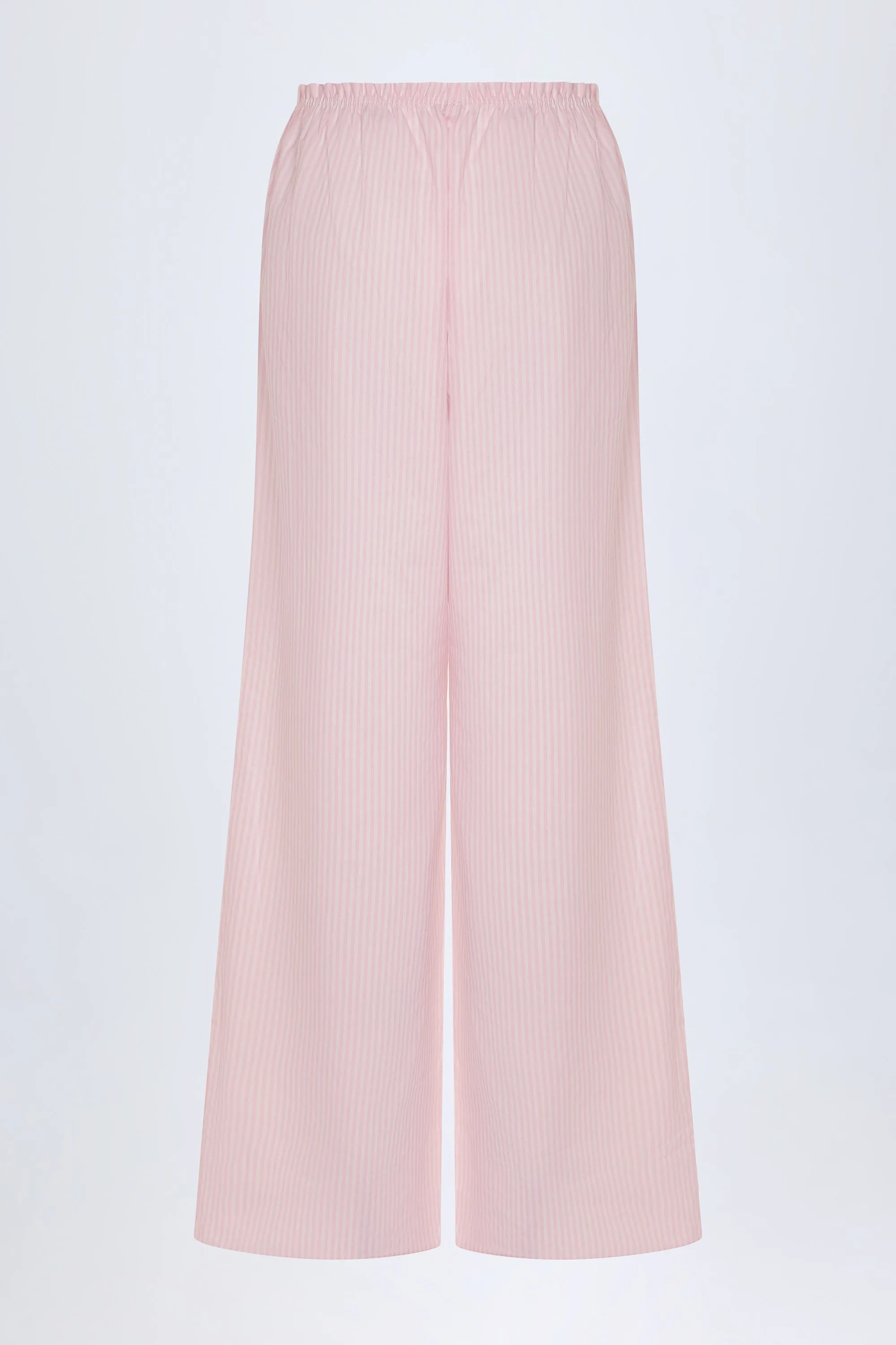 Wide-Leg Cotton-Poplin Trousers in Pink White Stripe sold by Oh Polly product image thumbnail 3