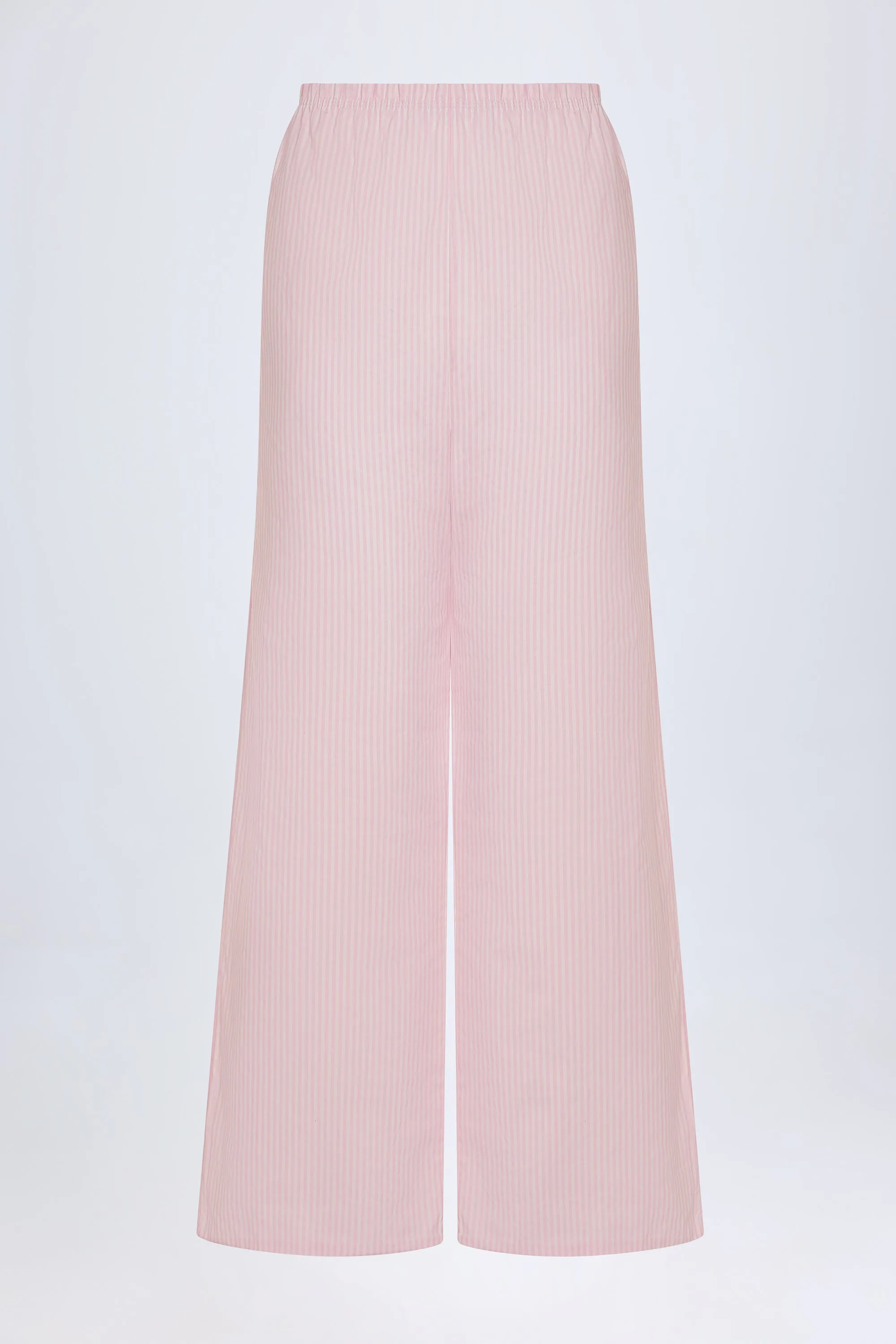 Wide-Leg Cotton-Poplin Trousers in Pink White Stripe sold by Oh Polly product image thumbnail 4