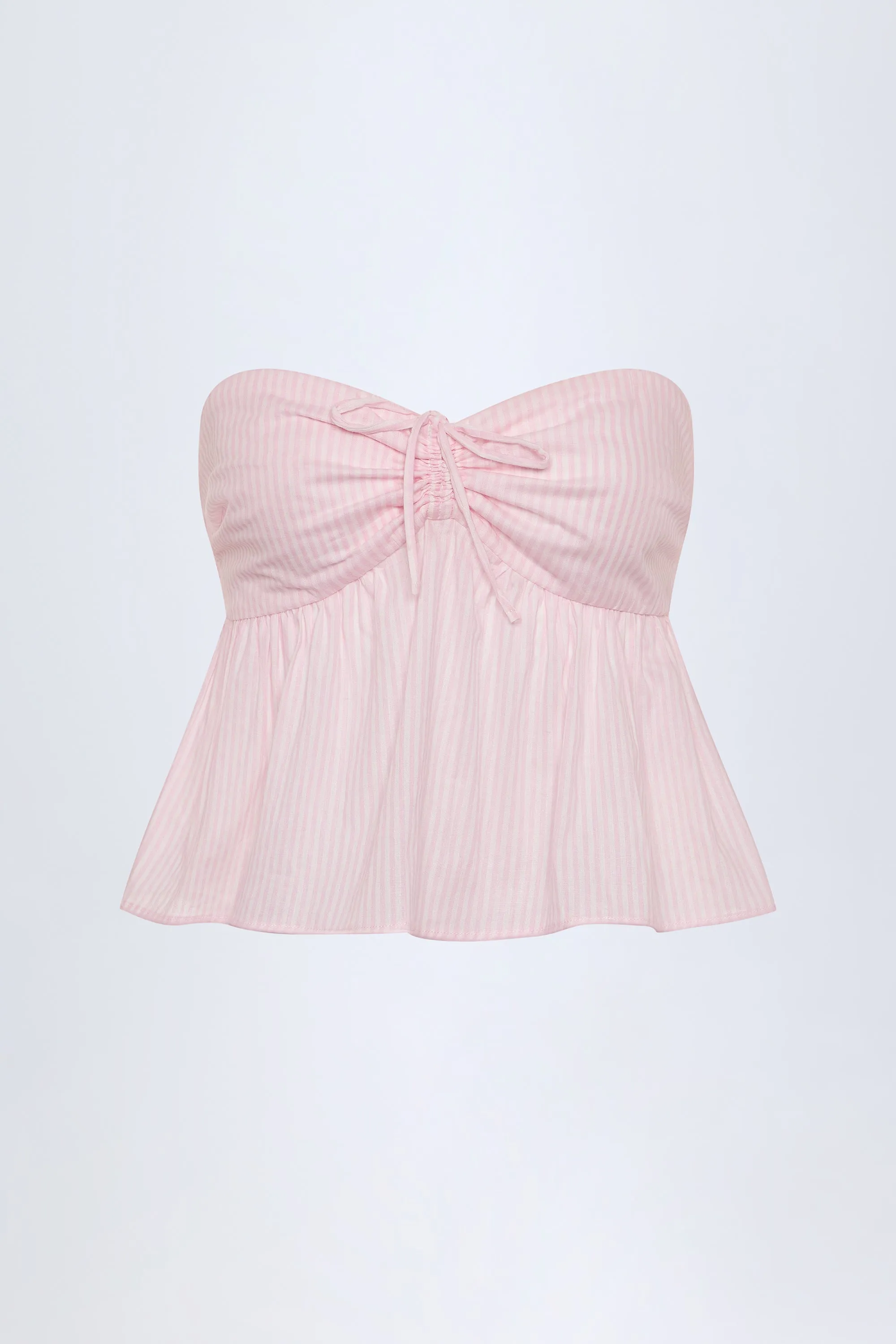 Tie-Front Strapless Cotton-Poplin Crop Top in Pink White Stripe sold by Oh Polly product image thumbnail 3
