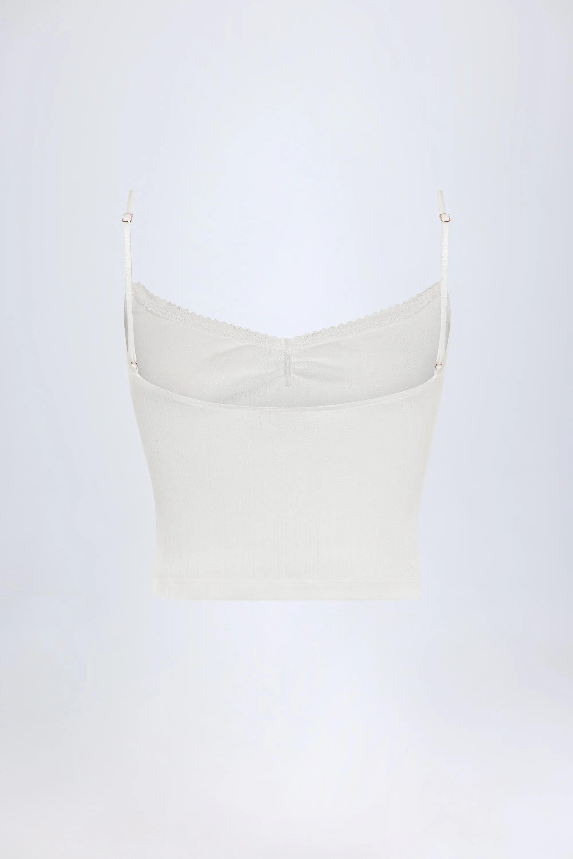 Pointelle Ruched Camisole Crop Top in White sold by Oh Polly product image thumbnail 4
