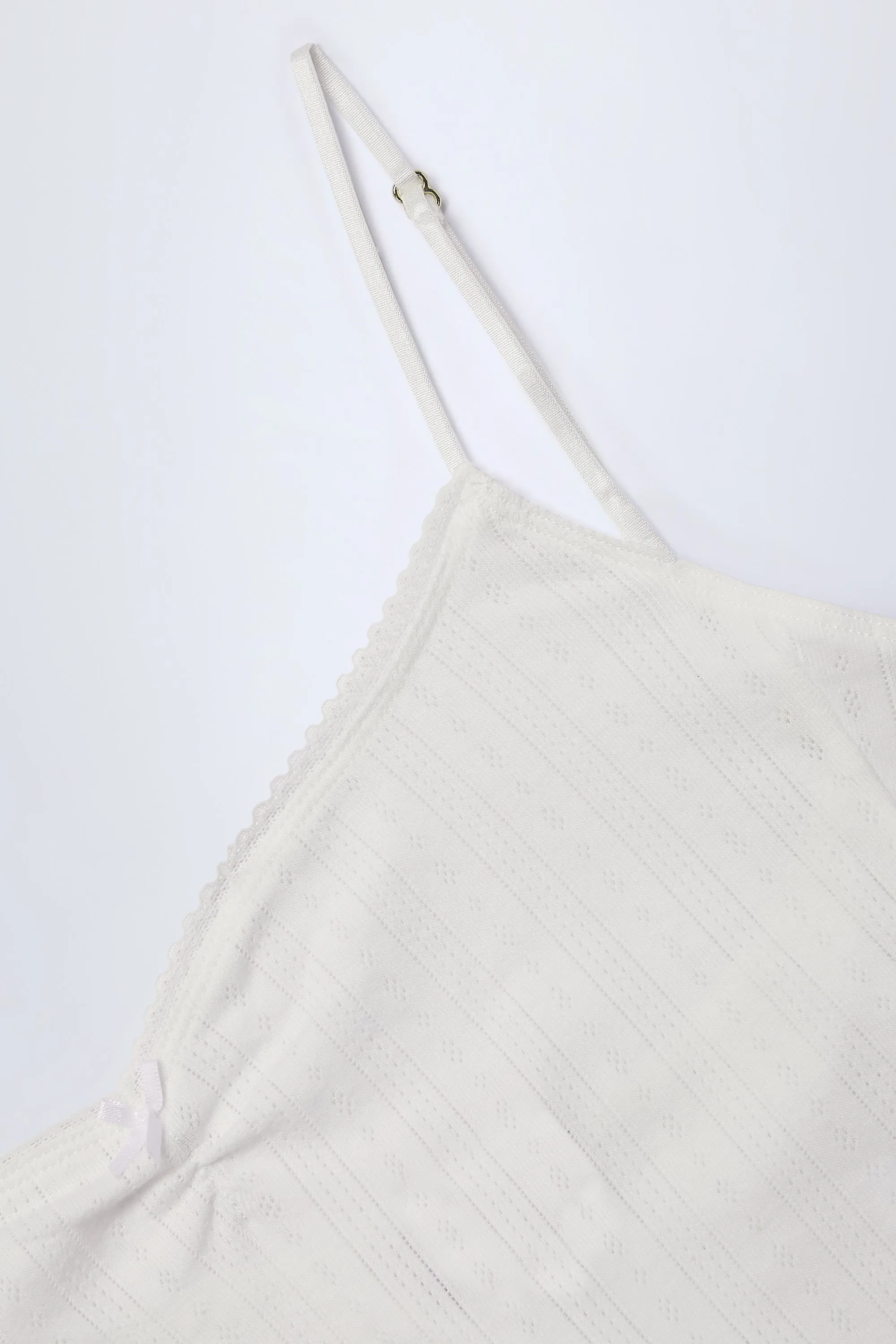 Pointelle Ruched Camisole Crop Top in White sold by Oh Polly product image thumbnail 5