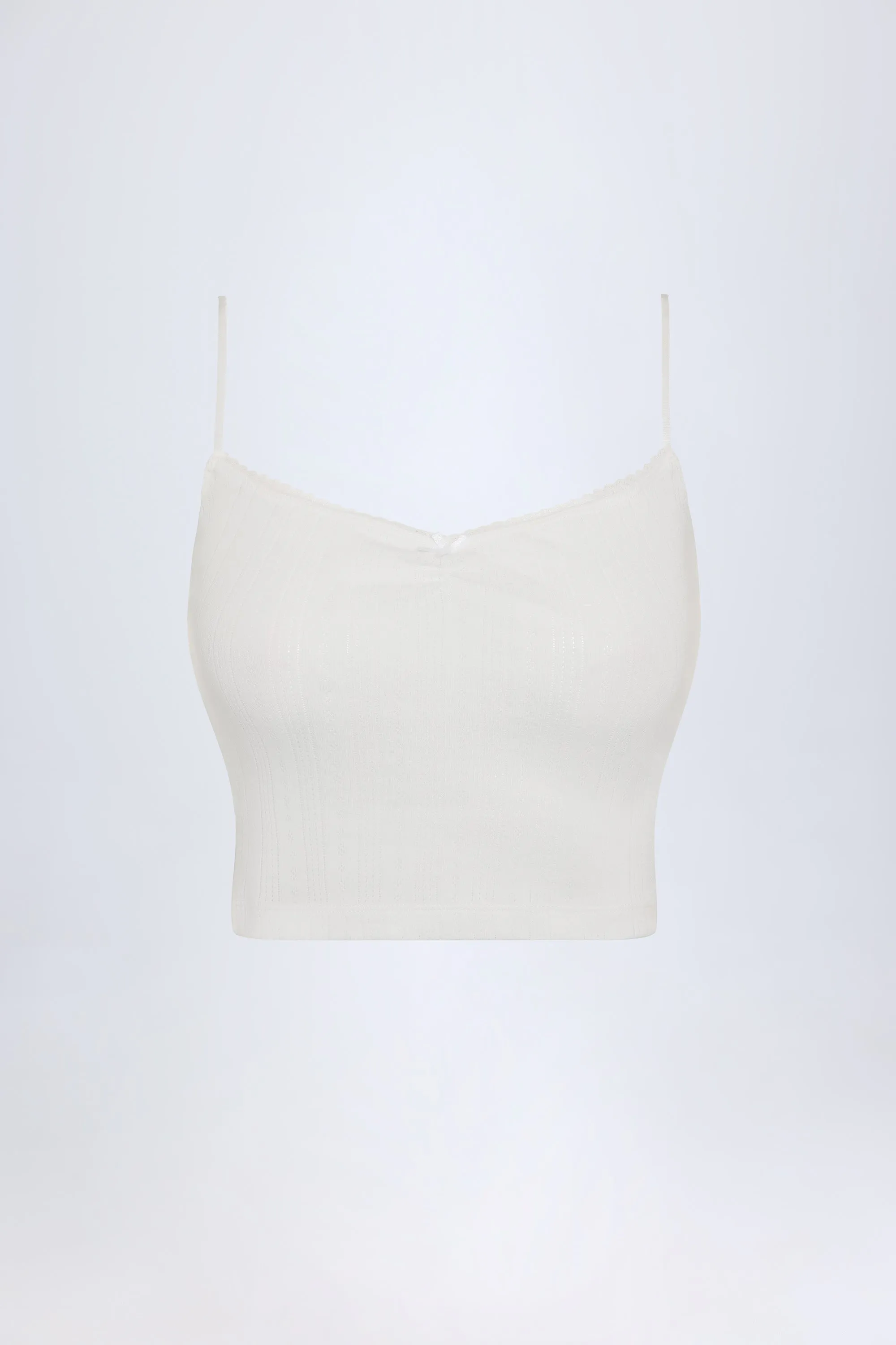 Pointelle Ruched Camisole Crop Top in White sold by Oh Polly product image thumbnail 3