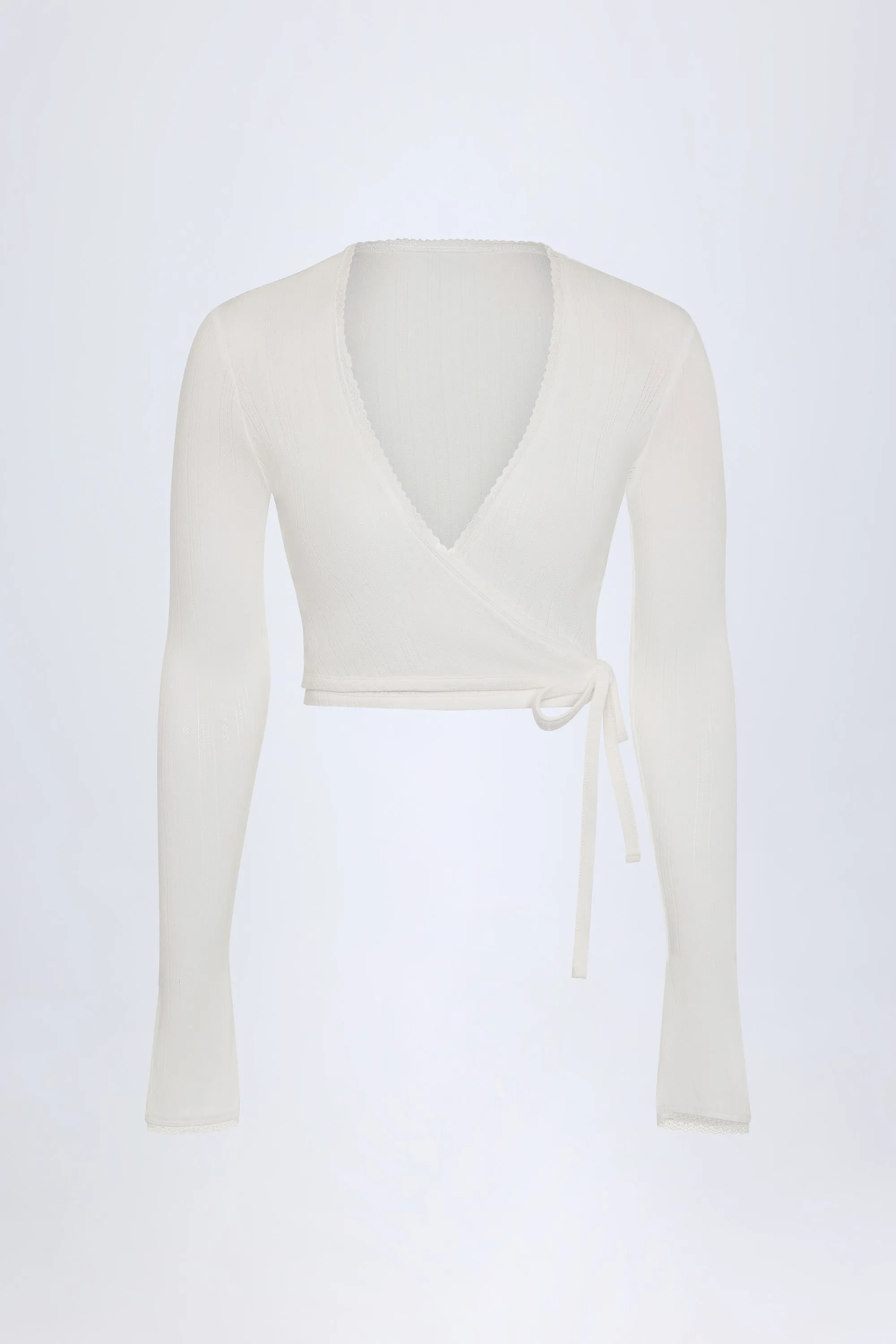 Pointelle Wrap Crop Top in White sold by Oh Polly product image thumbnail 3