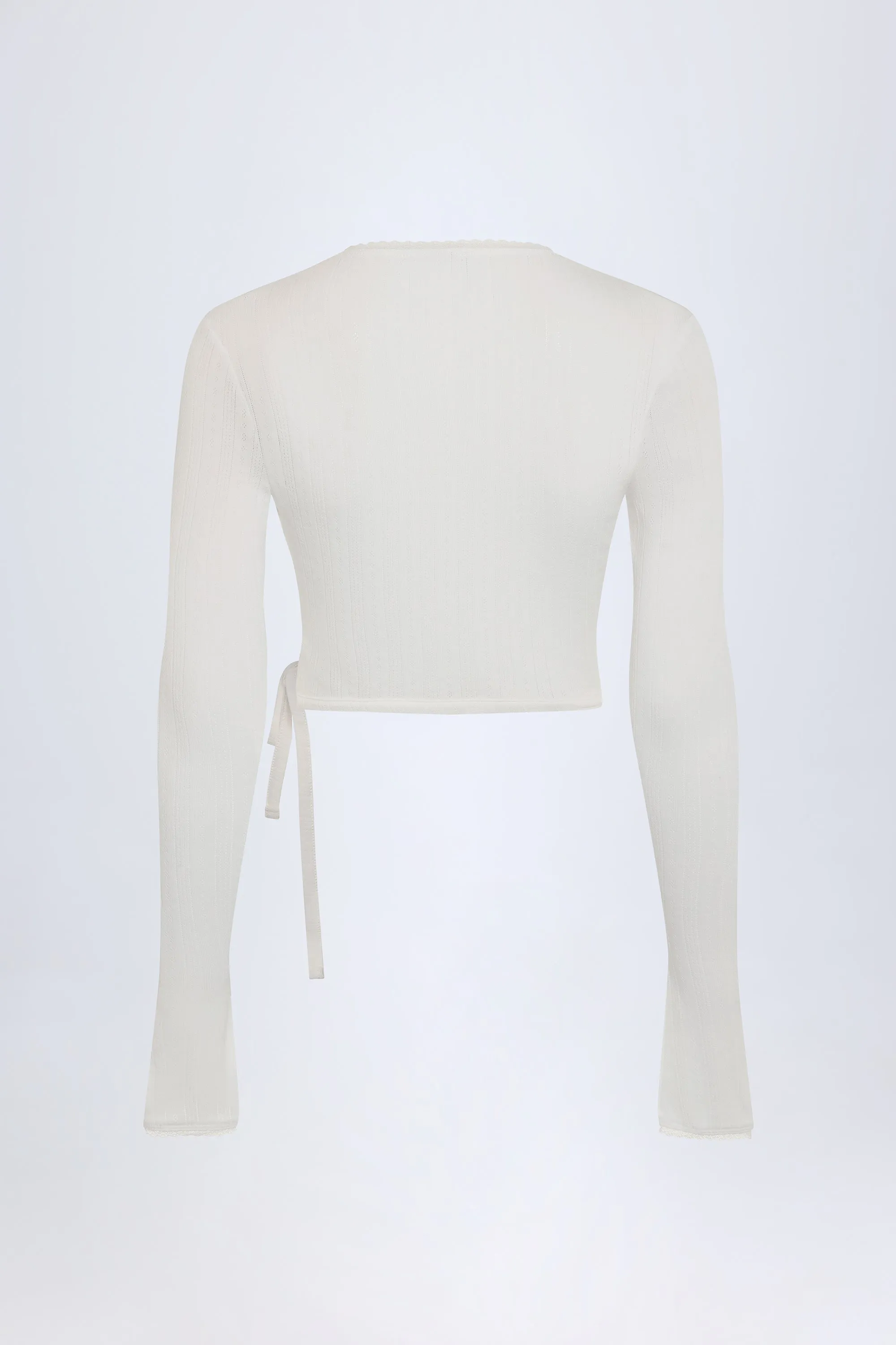 Pointelle Wrap Crop Top in White sold by Oh Polly product image thumbnail 4