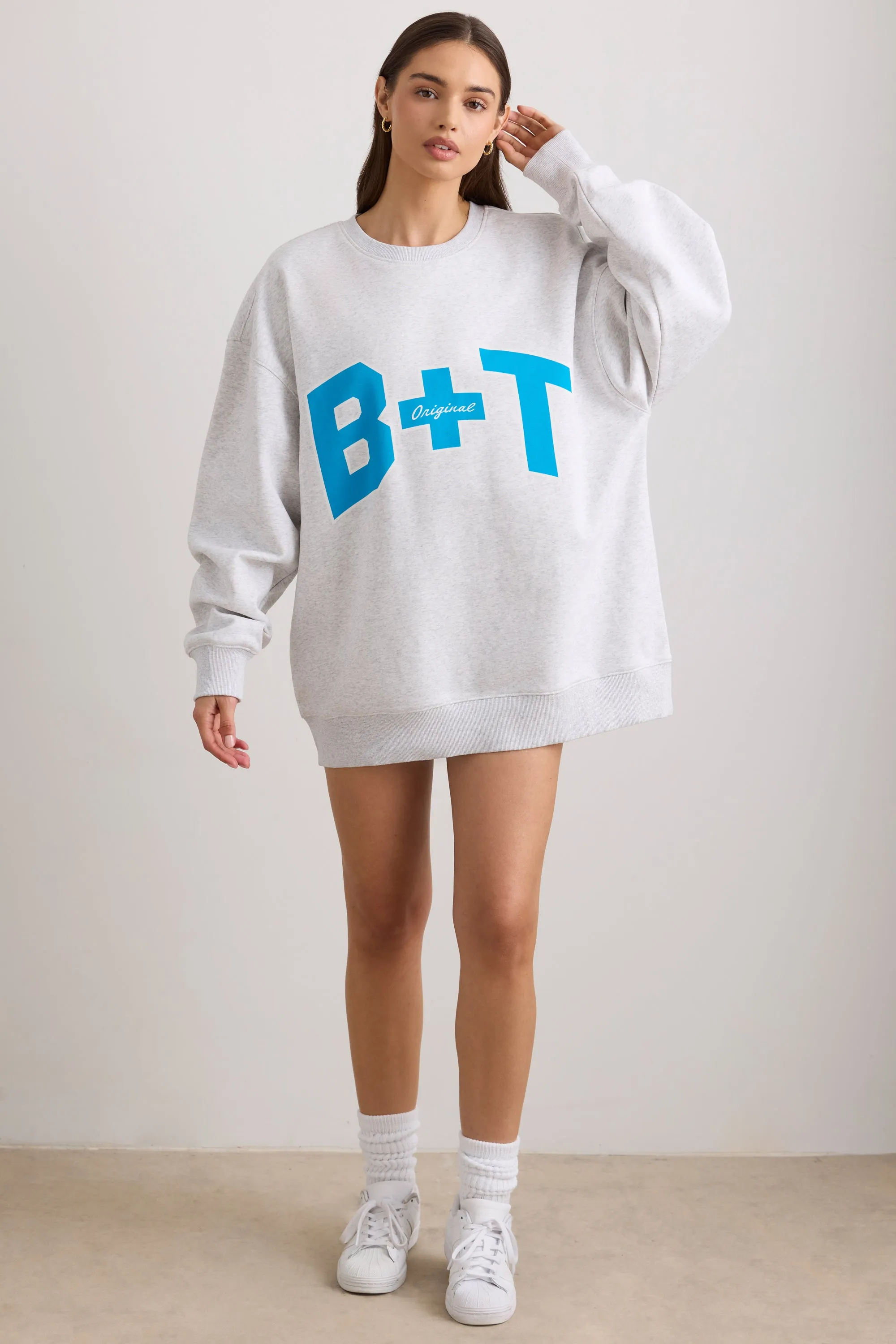 Oversized Crew Neck Sweatshirt in Grey Marl sold by Oh Polly product image thumbnail 5