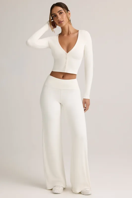 Modal Foldover Wide-Leg Trousers in White sold by Oh Polly