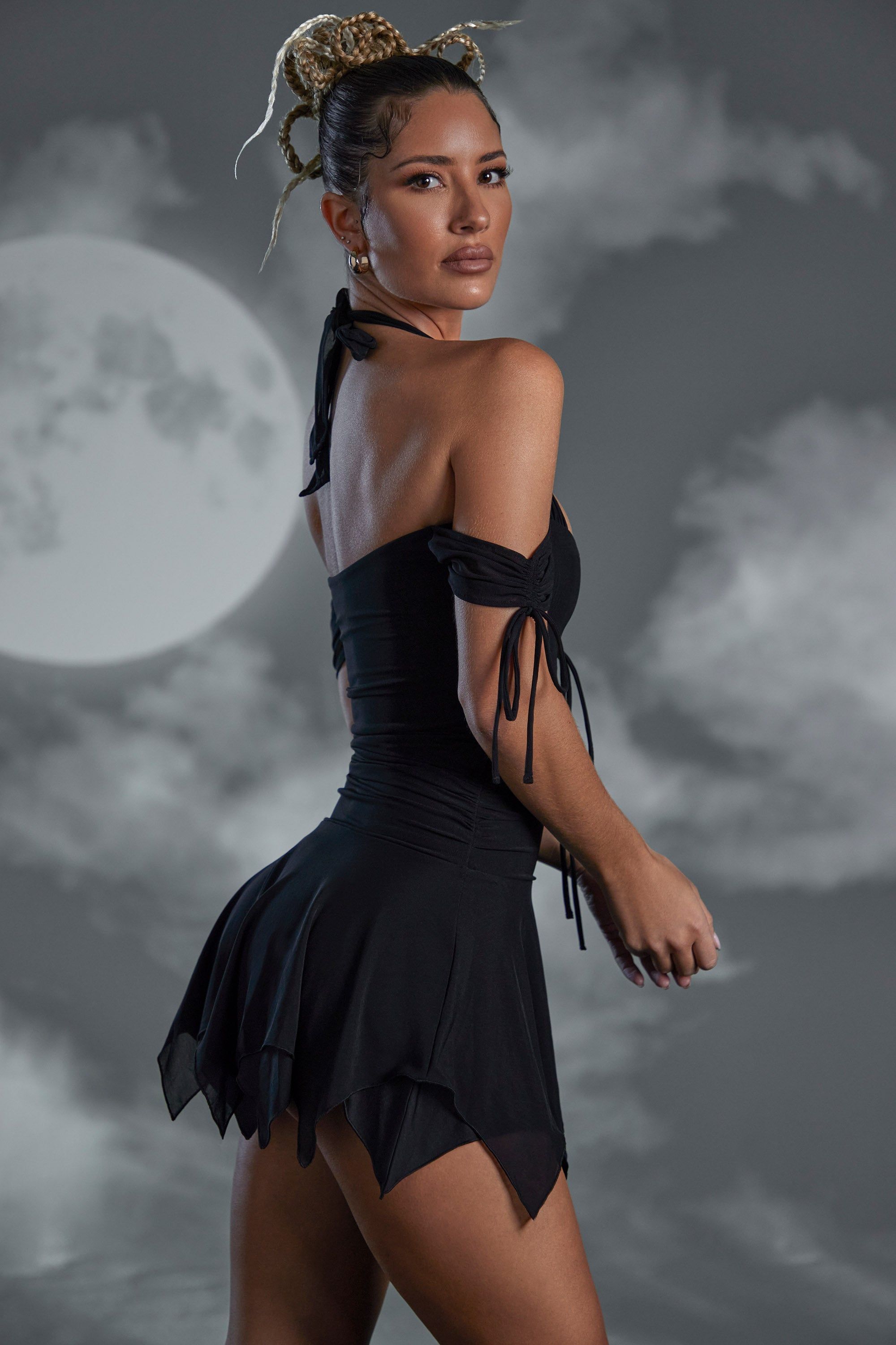 Lace Up Halter Neck Mini Dress in Black sold by Oh Polly product image thumbnail 3