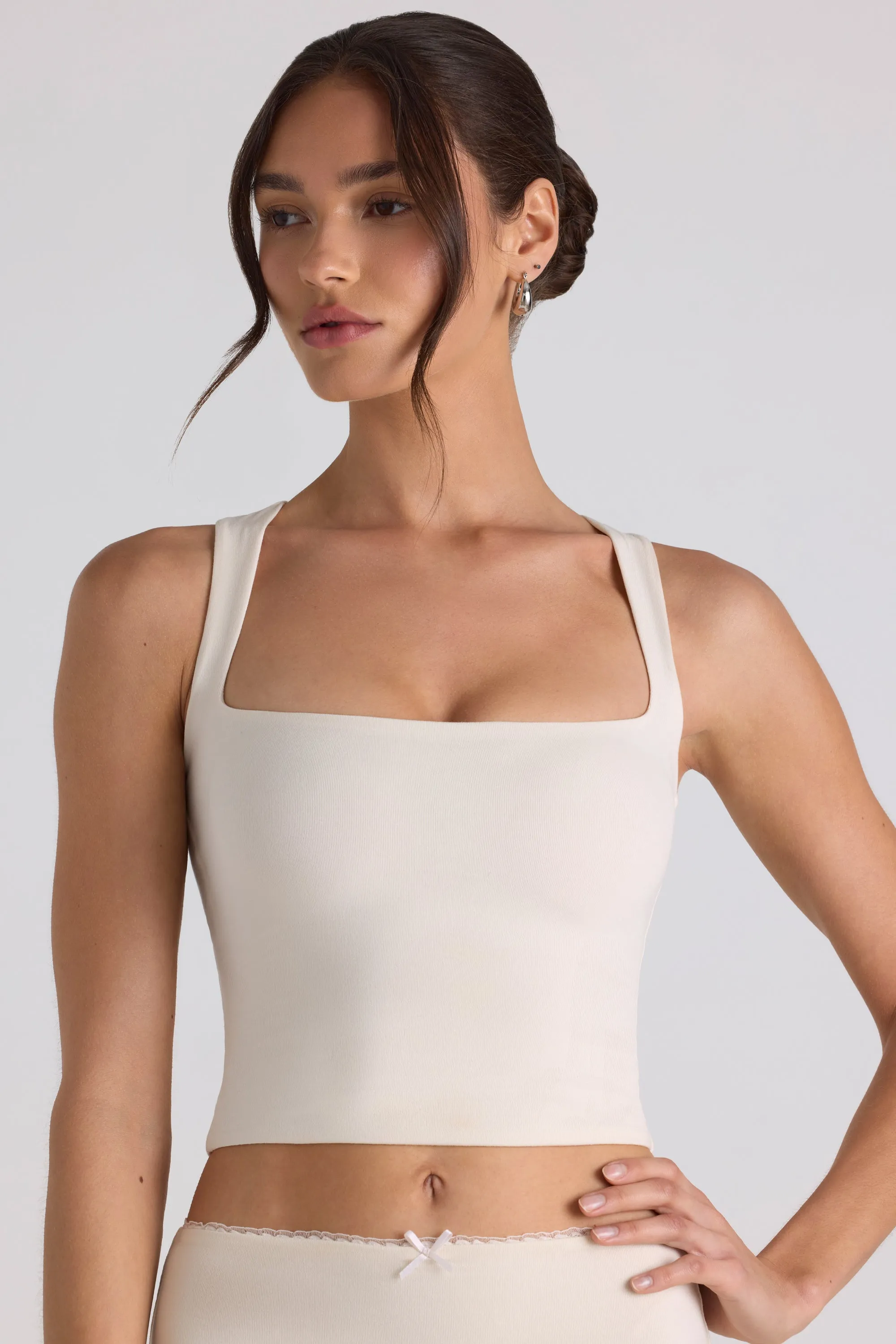 Modal Bow-Detail Crop Top in Ivory sold by Oh Polly product image thumbnail 5