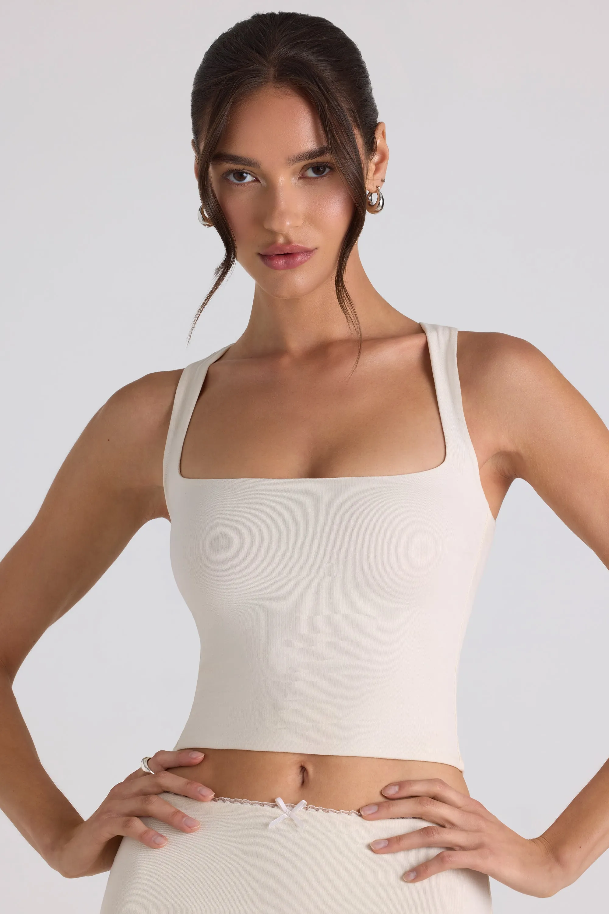 Modal Bow-Detail Crop Top in Ivory sold by Oh Polly