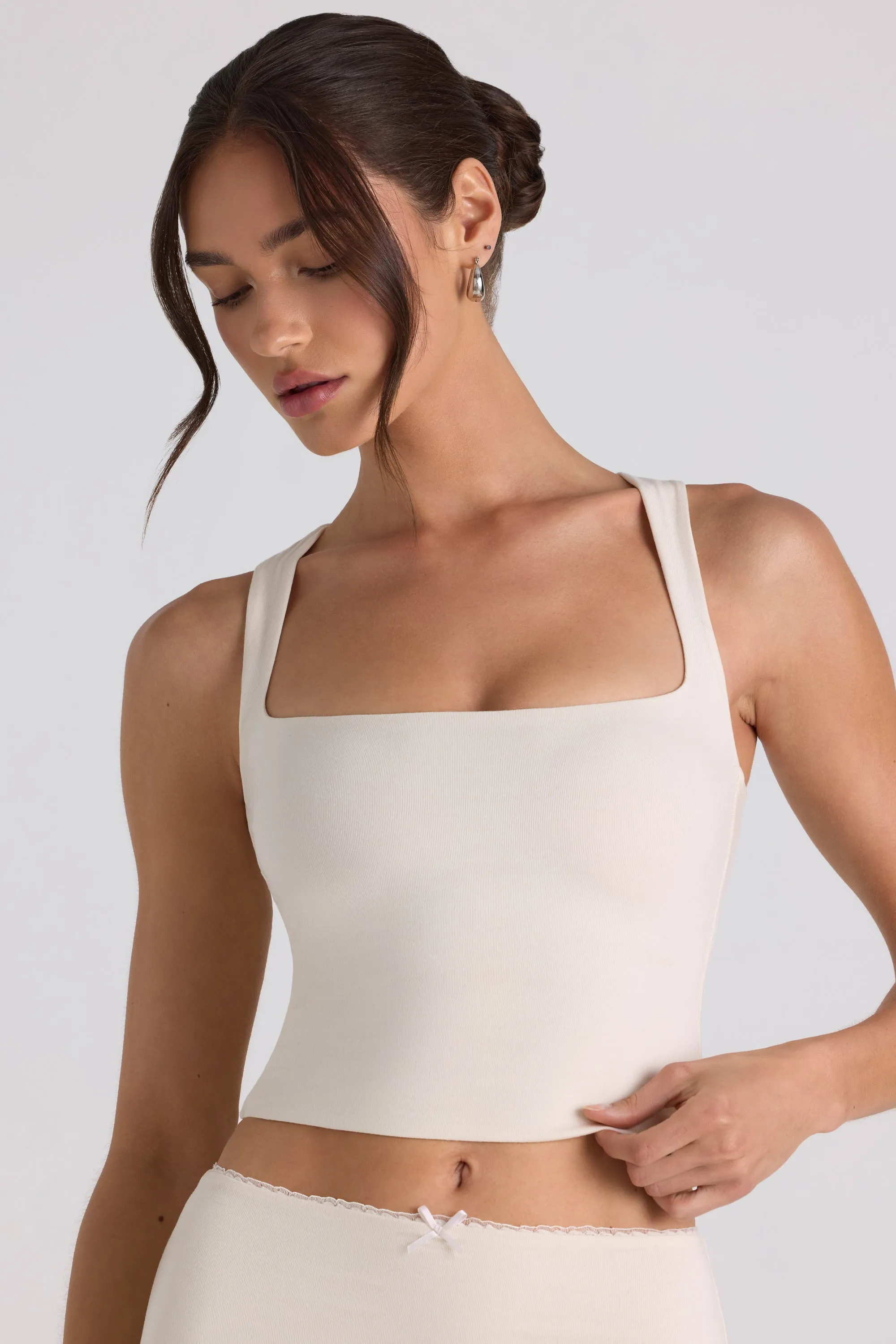 Modal Bow-Detail Crop Top in Ivory sold by Oh Polly product image thumbnail 4