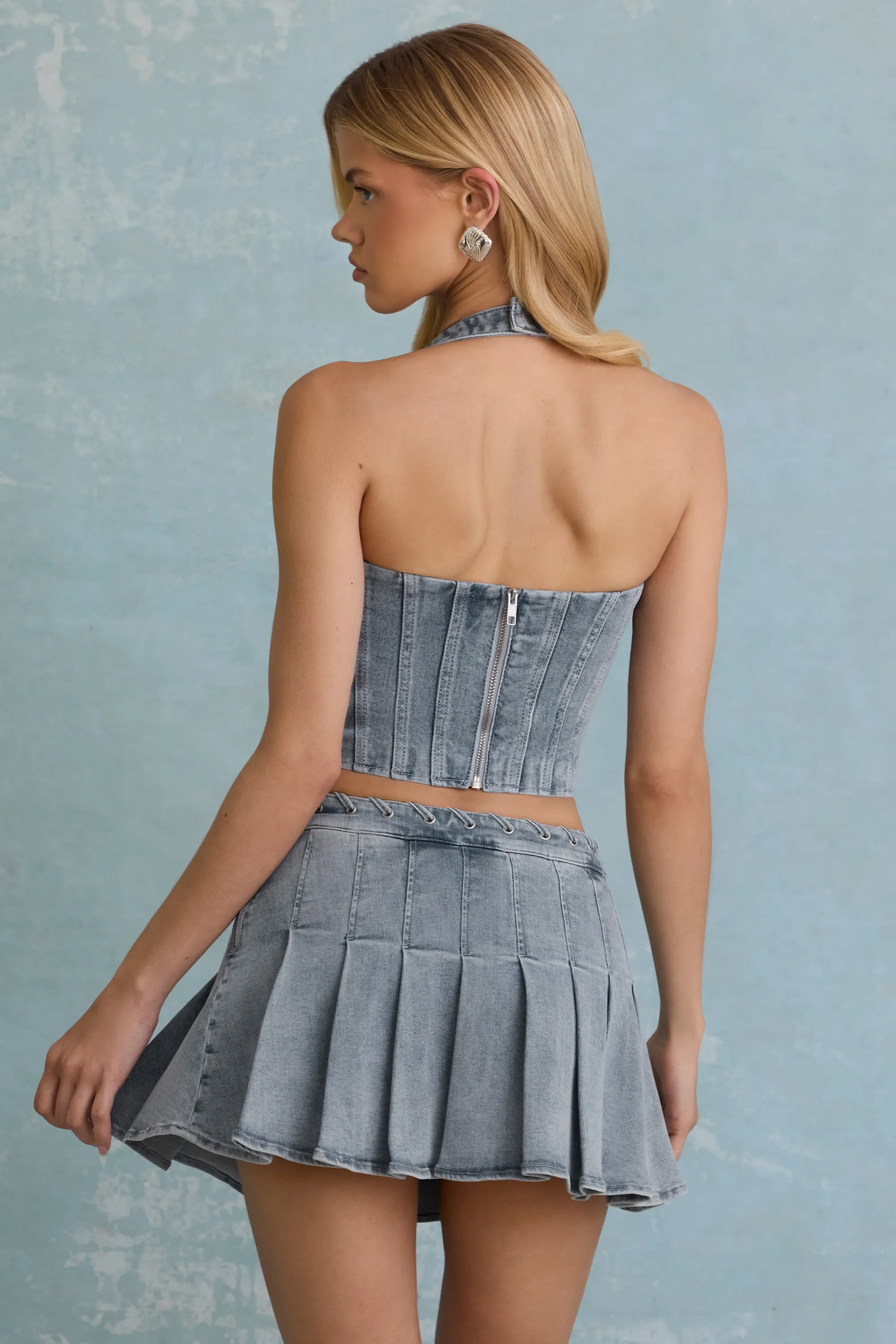 Halterneck Corset Top in Light Blue sold by Oh Polly product image thumbnail 3