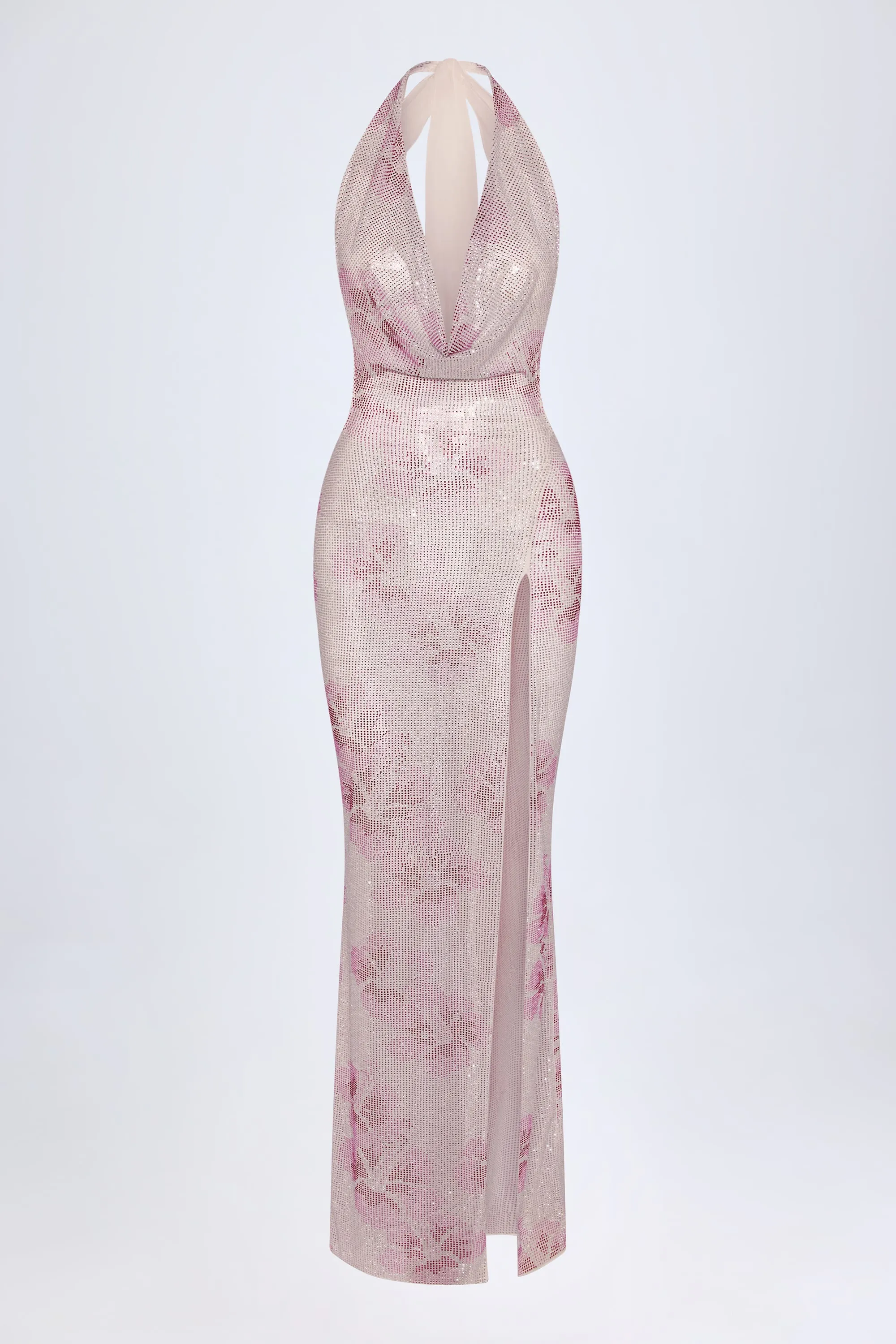 Embellished Cowl-Neck Maxi Dress in Pink White Hotfix sold by Oh Polly product image thumbnail 3