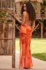 Cowl-Neck Hardware-Detail Maxi Dress in Orange Orchid Print sold by Oh Polly
