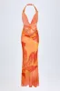 Cowl-Neck Hardware-Detail Maxi Dress in Orange Orchid Print sold by Oh Polly