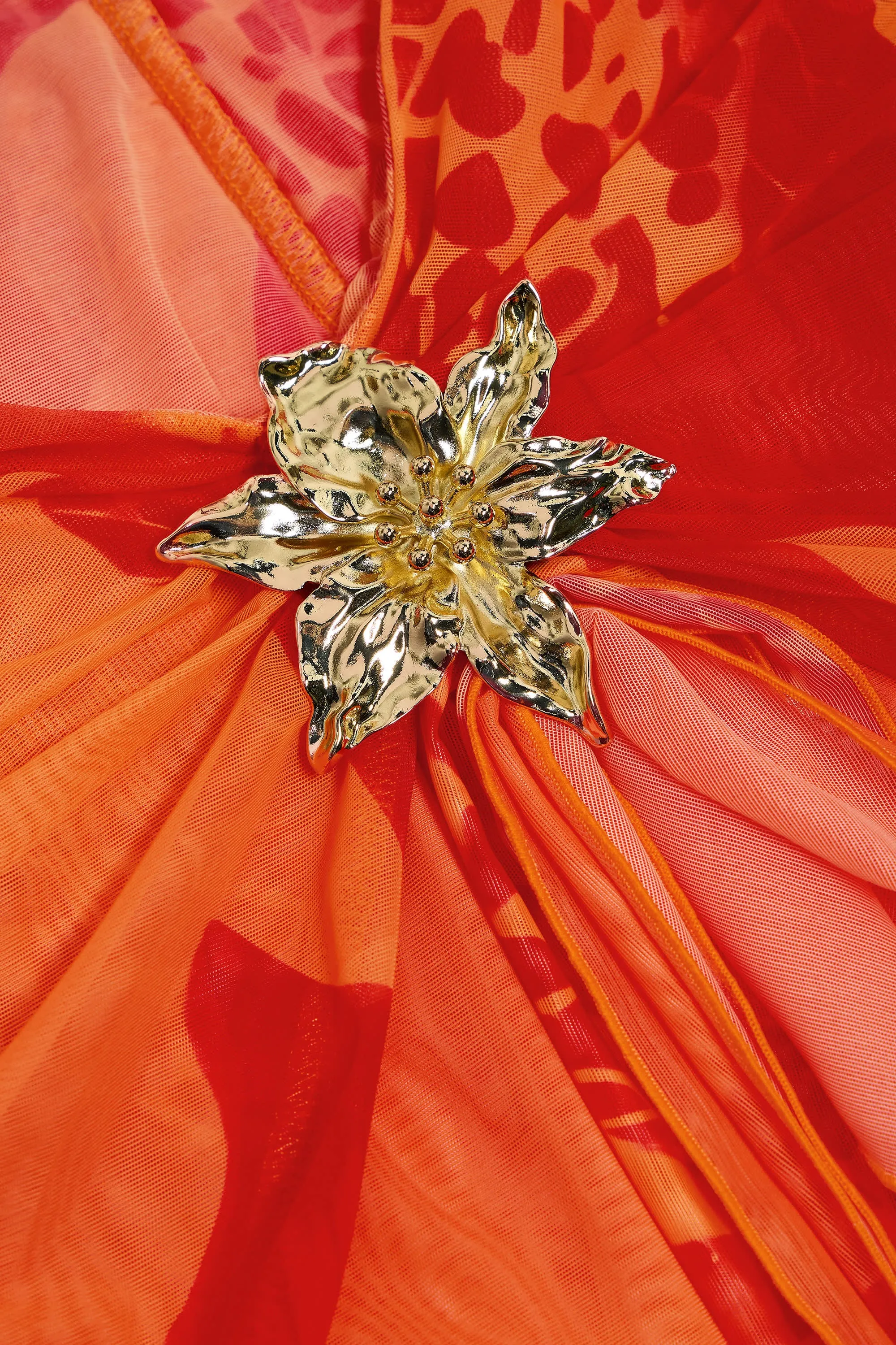 Ruched Hardware-Detail Fishtail Maxi Skirt in Orange Orchid Print sold by Oh Polly product image thumbnail 5