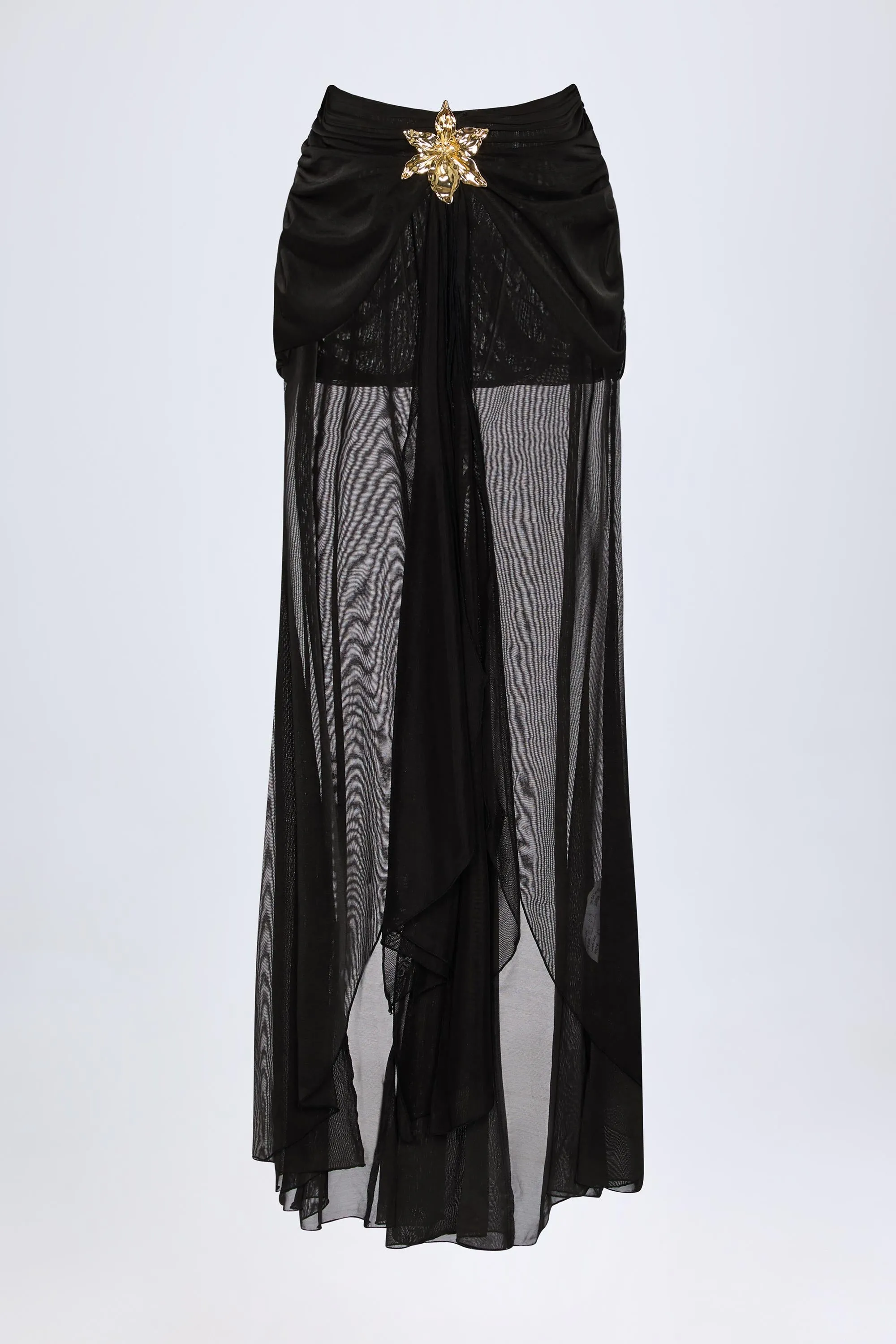 Ruched Hardware-Detail Fishtail Maxi Skirt in Black sold by Oh Polly product image thumbnail 3