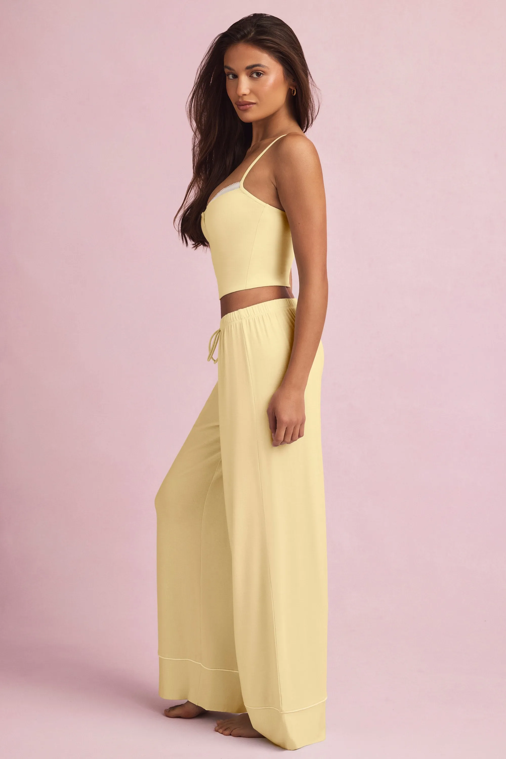 Modal Mid-Rise Pyjama Trousers in Pastel Yellow sold by Oh Polly product image thumbnail 5