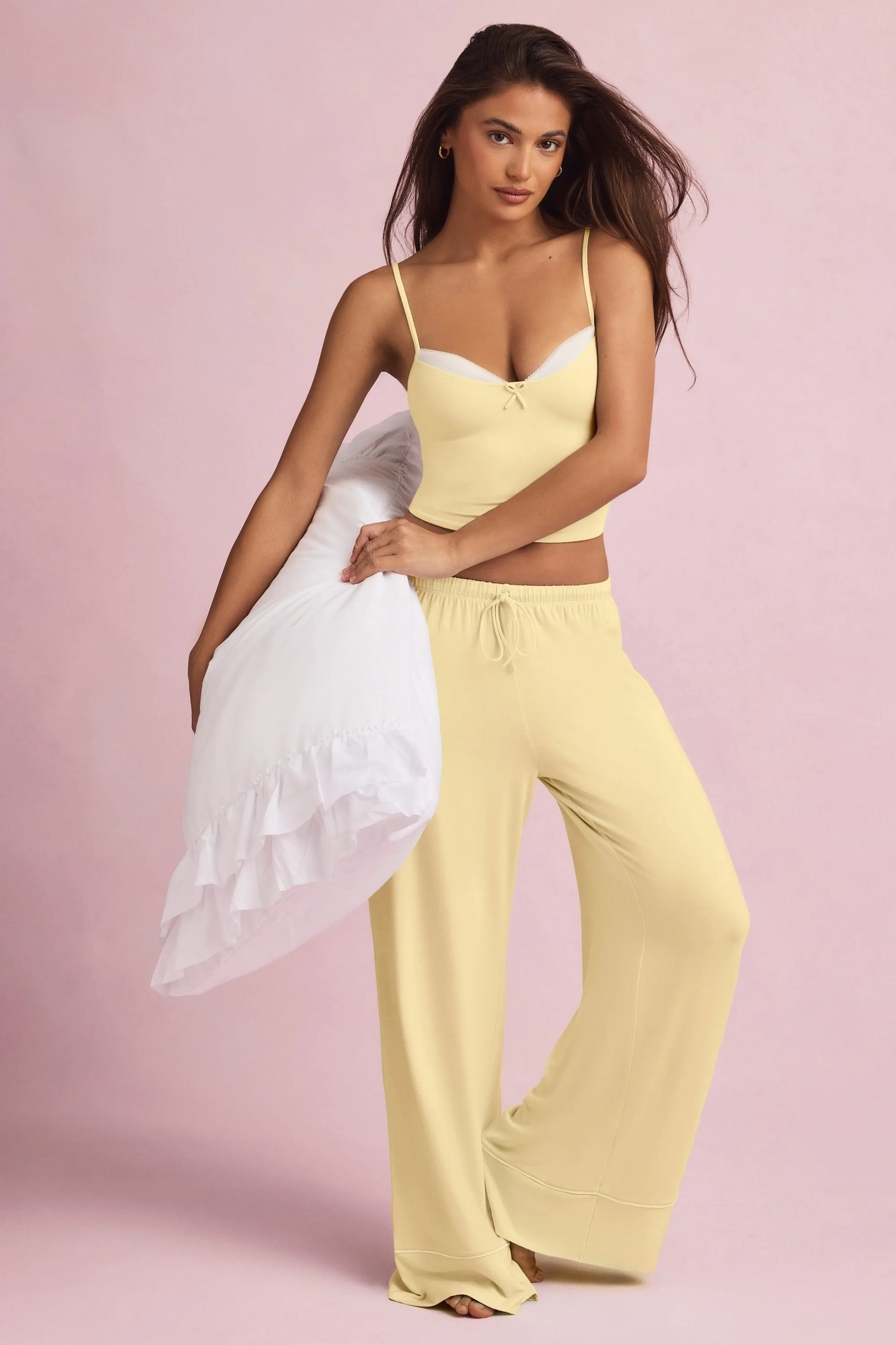 Modal Mid-Rise Pyjama Trousers in Pastel Yellow sold by Oh Polly