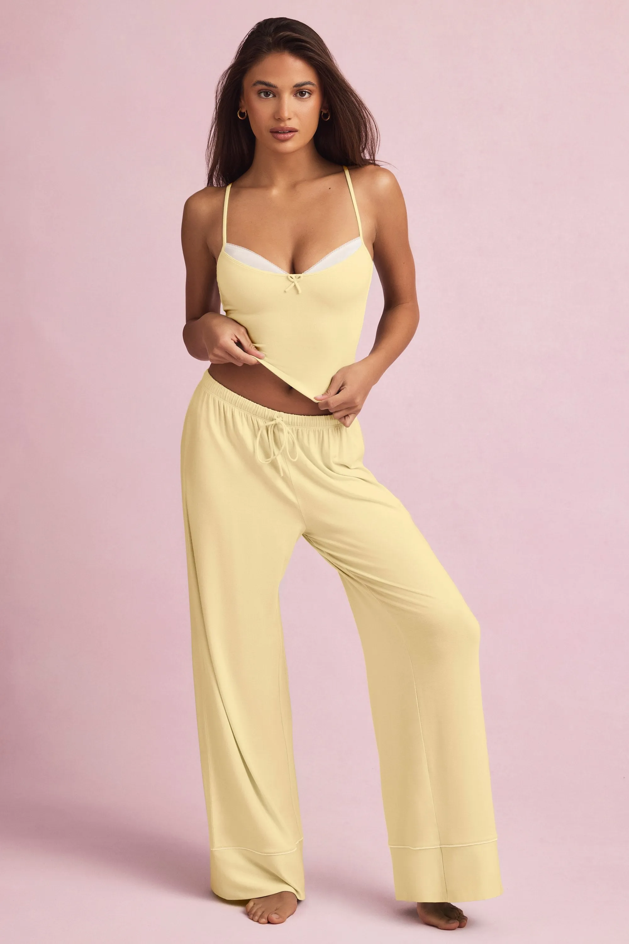 Modal Mid-Rise Pyjama Trousers in Pastel Yellow sold by Oh Polly product image thumbnail 4