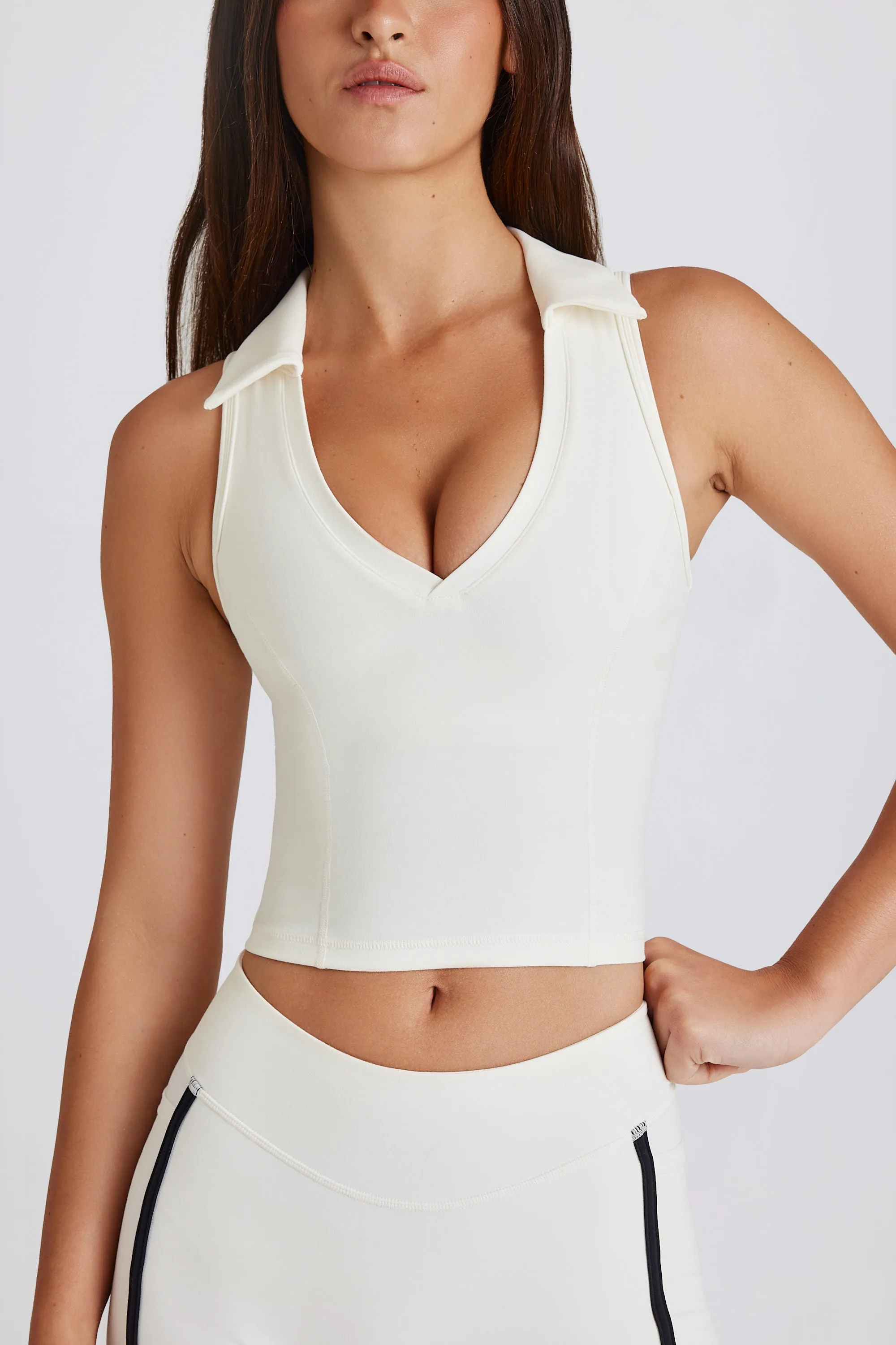 Soft Active Polo Crop Top in Coconut sold by Oh Polly product image thumbnail 4