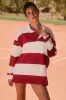 Striped Oversized Long-Sleeve T-Shirt in Dark Red sold by Oh Polly