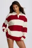 Striped Oversized Long-Sleeve T-Shirt in Dark Red sold by Oh Polly
