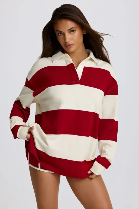 Striped Oversized Long-Sleeve T-Shirt in Dark Red sold by Oh Polly