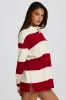 Striped Oversized Long-Sleeve T-Shirt in Dark Red sold by Oh Polly
