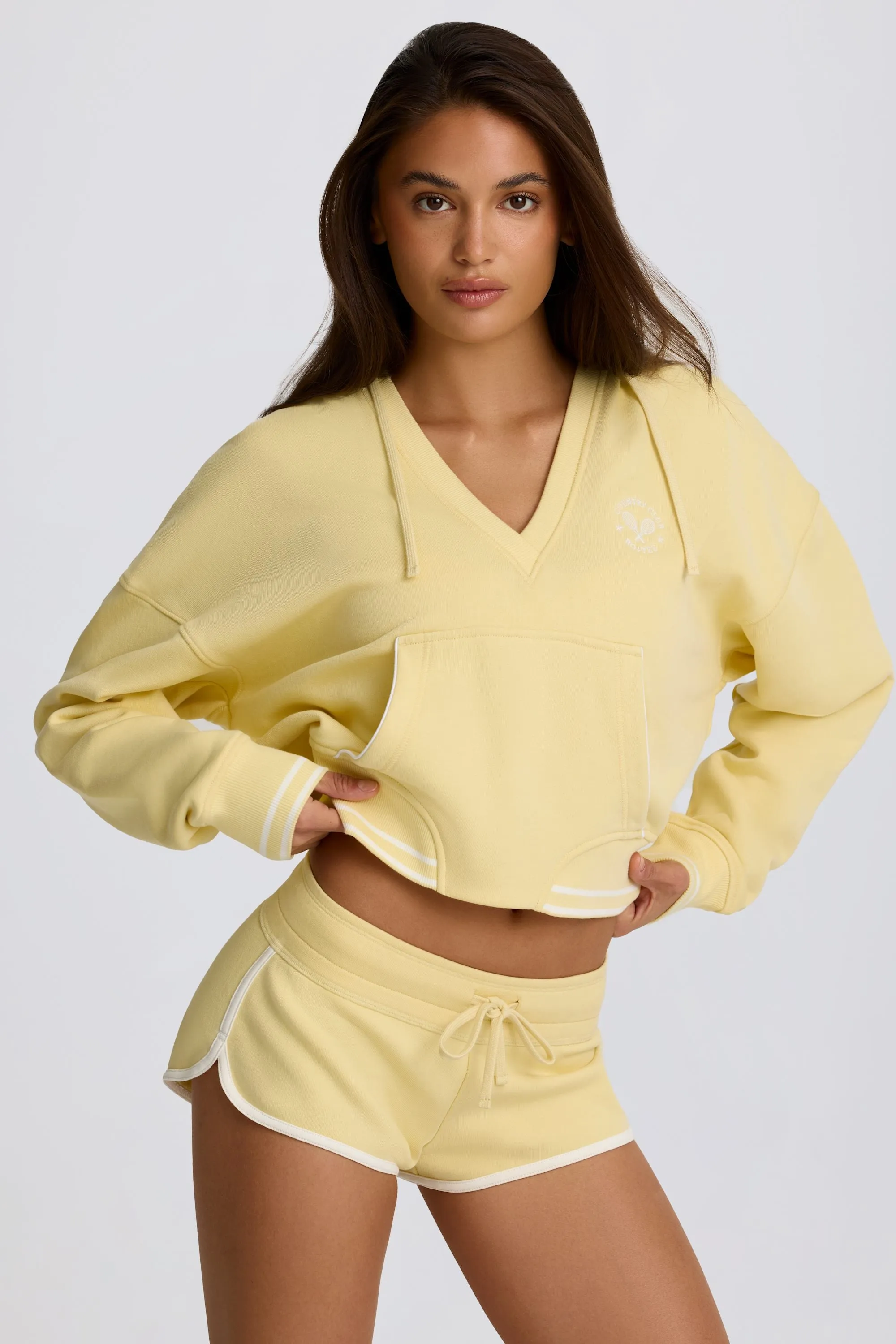 Cotton Jersey V-Neck Hoodie in Lemon sold by Oh Polly product image thumbnail 5