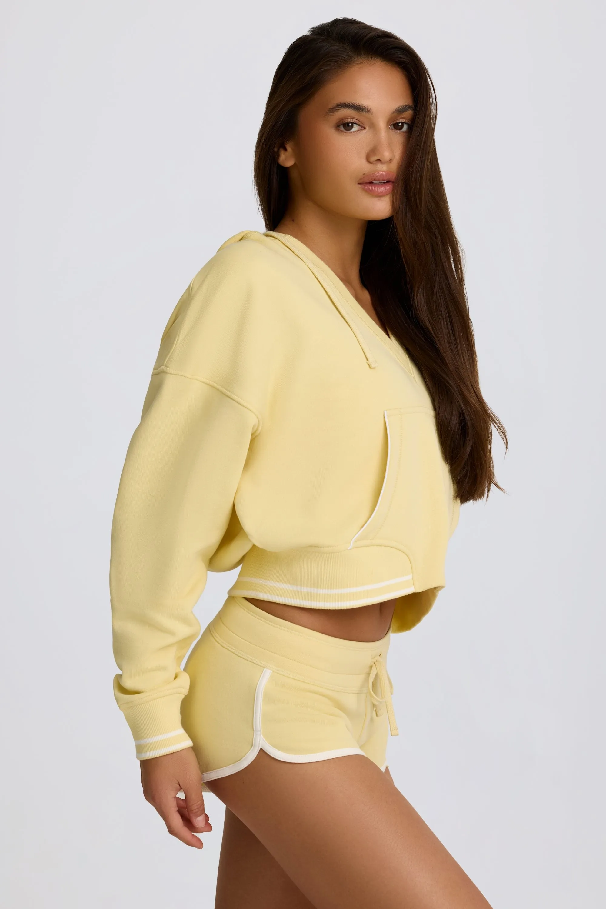 Cotton Jersey V-Neck Hoodie in Lemon sold by Oh Polly product image thumbnail 4