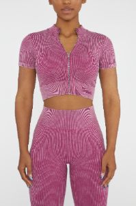 Short Sleeve Zip Crop Top in Dark Pink sold by Oh Polly