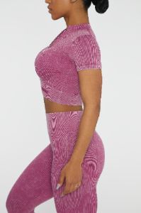 Short Sleeve Zip Crop Top in Dark Pink sold by Oh Polly