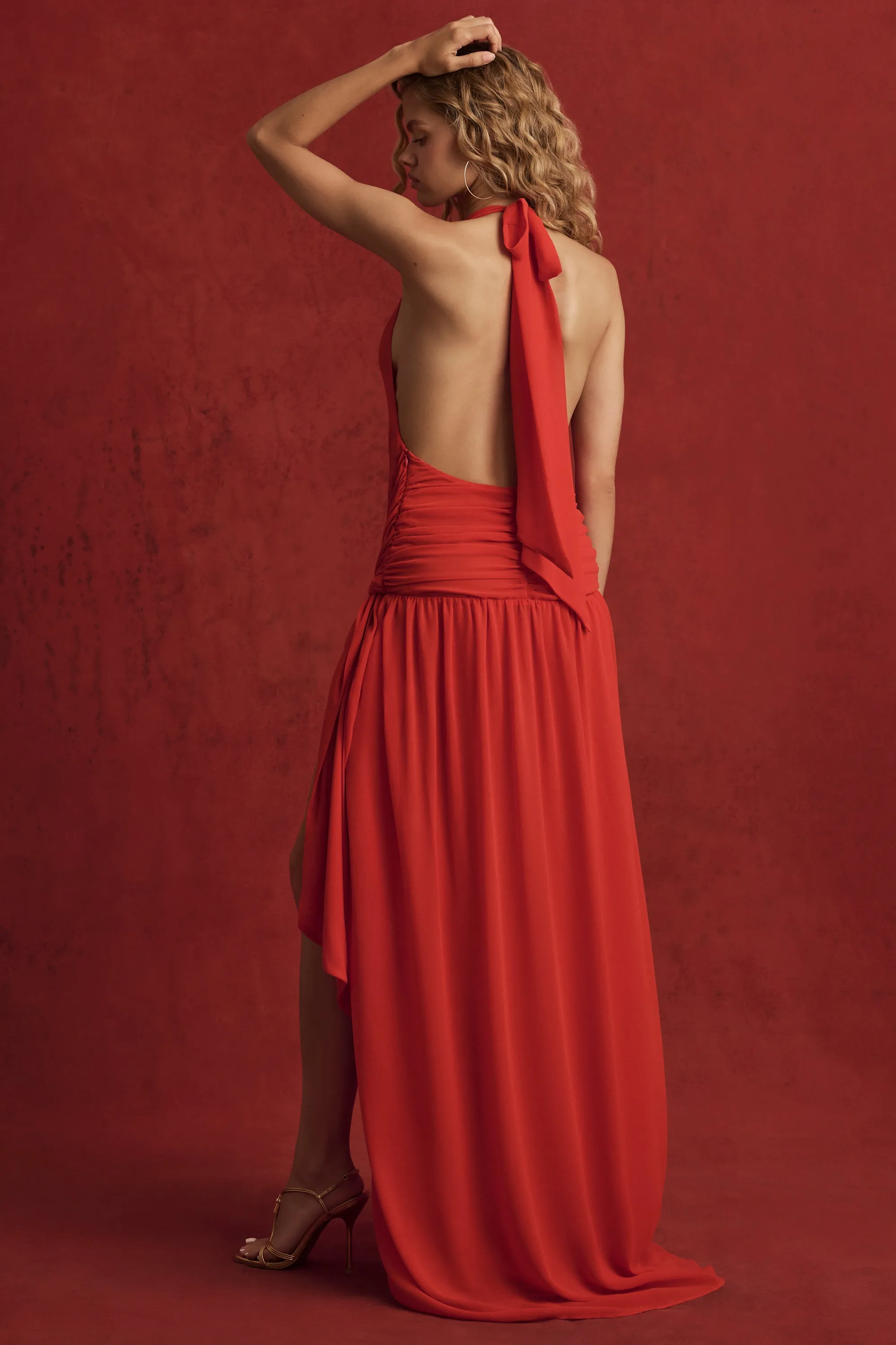 Asymmetric Halterneck Maxi Dress in Chilli Red sold by Oh Polly product image thumbnail 2