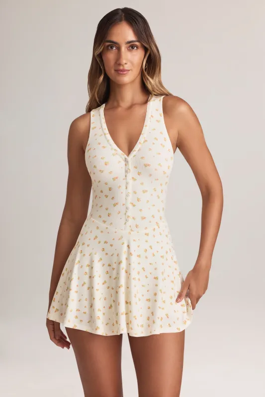 Modal Button-Detail A-Line Mini Dress in Floral Print sold by Oh Polly