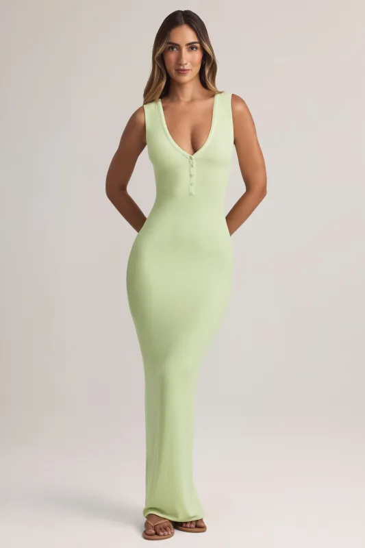 Modal Button-Detail Maxi Dress in Sage Green sold by Oh Polly