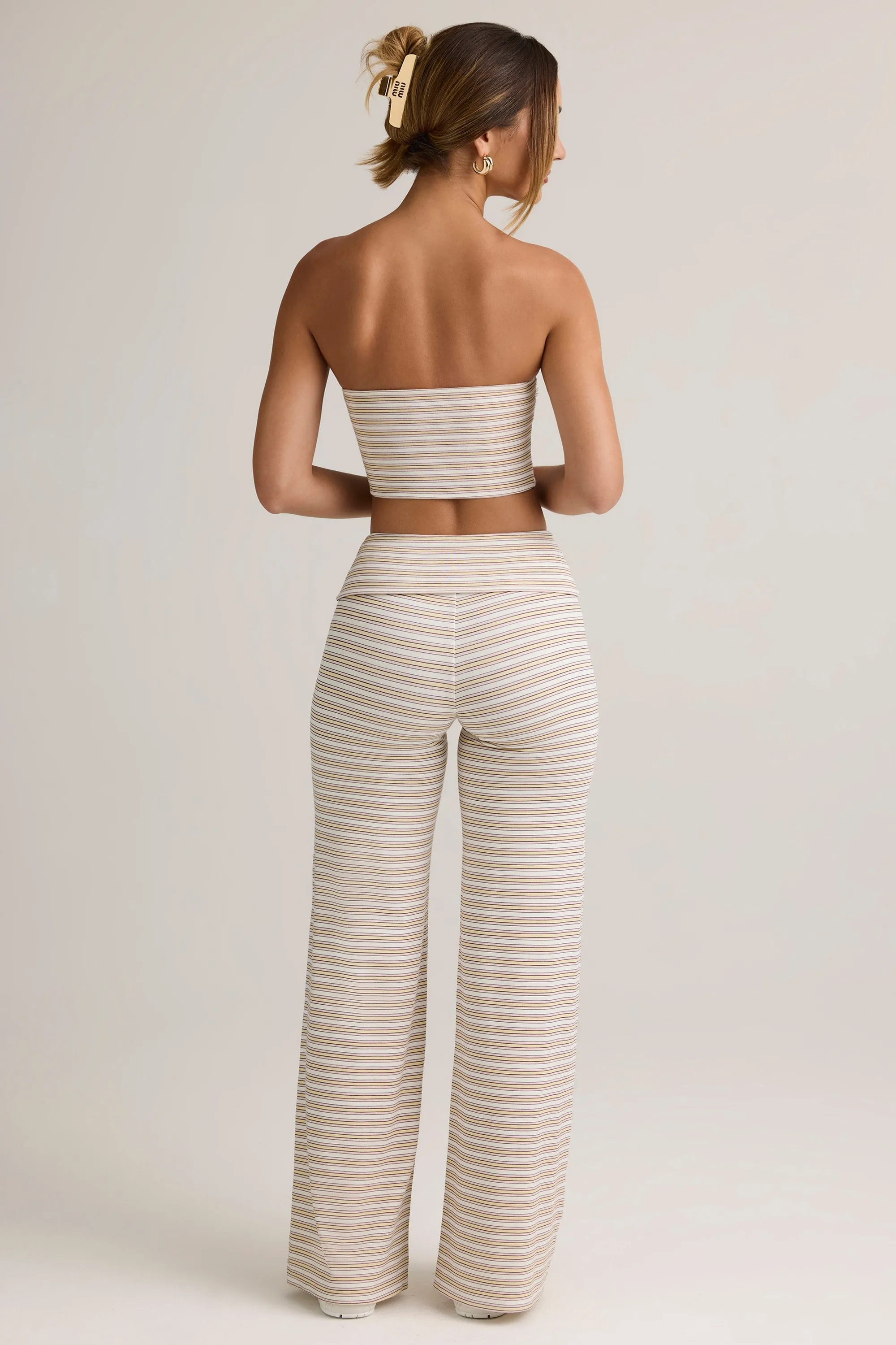 Modal Foldover Wide-Leg Trousers in Pink & Yellow Stripe sold by Oh Polly product image thumbnail 5