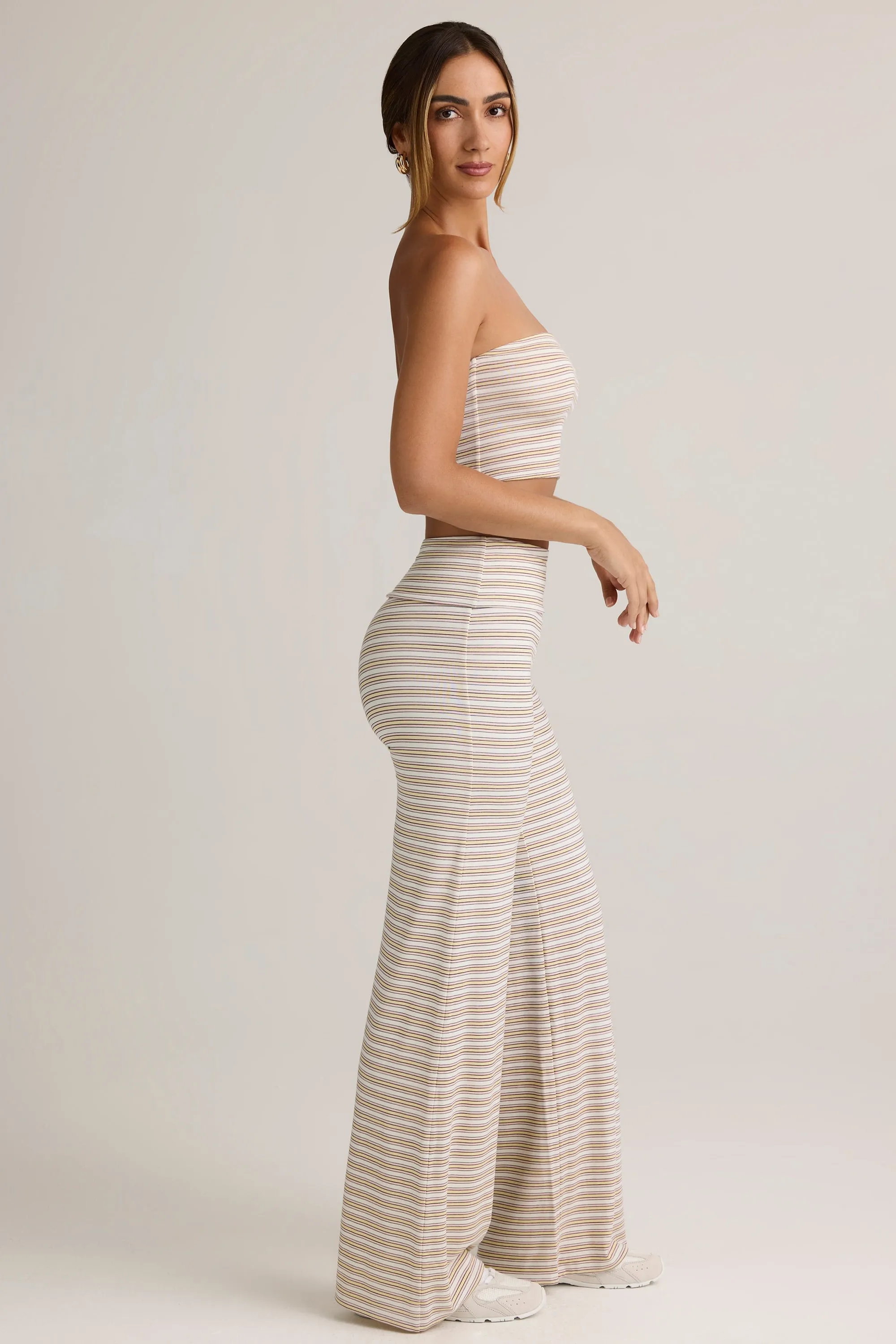 Modal Foldover Wide-Leg Trousers in Pink & Yellow Stripe sold by Oh Polly product image thumbnail 3