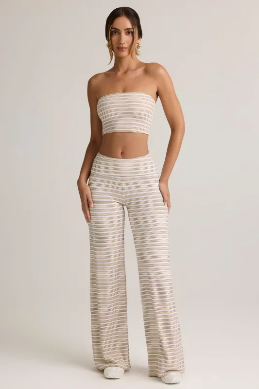 Modal Foldover Wide-Leg Trousers in Pink & Yellow Stripe sold by Oh Polly