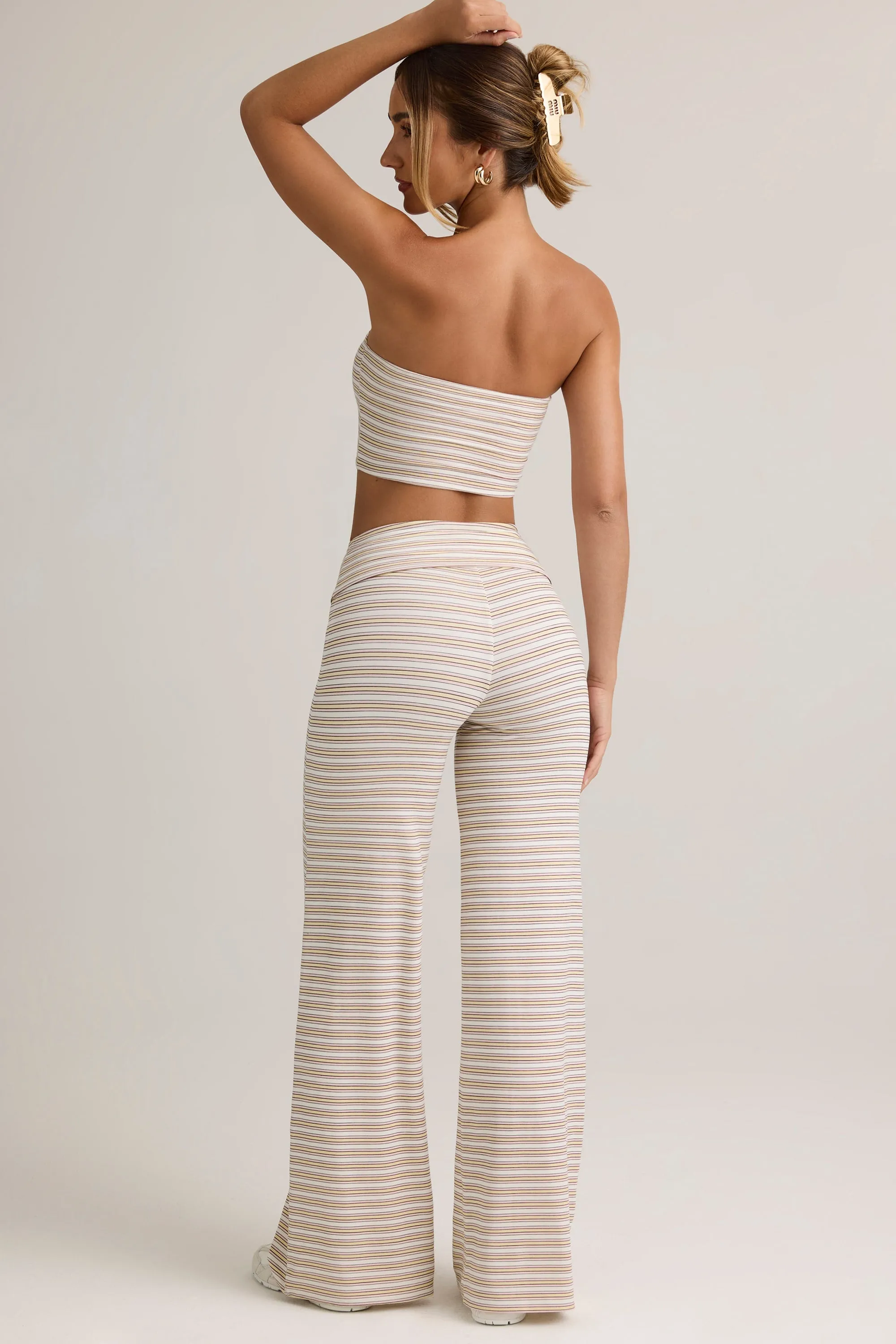 Modal Foldover Wide-Leg Trousers in Pink & Yellow Stripe sold by Oh Polly product image thumbnail 2