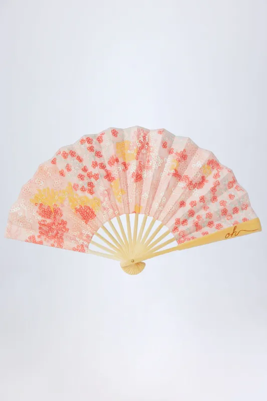 Folding Hand Fan in Pink Coral Artisan made by Oh Polly
