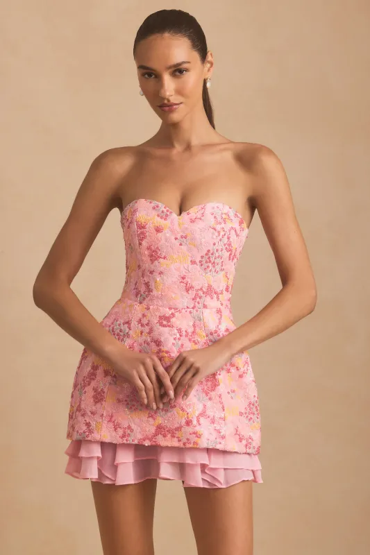 Embellished Strapless Corset Mini Dress in Pink sold by Oh Polly