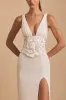 Embellished Plunge Ruffled Corset Maxi Dress in Ivory sold by Oh Polly