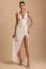 Embellished Plunge Ruffled Corset Maxi Dress in Ivory sold by Oh Polly