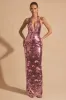 Sequin-Embellished Halterneck Maxi Dress in Pink sold by Oh Polly