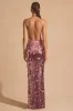 Sequin-Embellished Halterneck Maxi Dress in Pink sold by Oh Polly